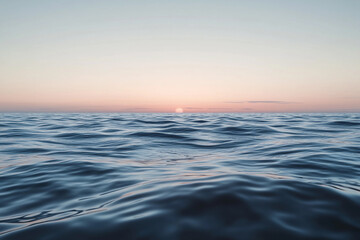 Obraz premium Sunset over calm ocean waters creates a serene atmosphere with vibrant colors on the horizon