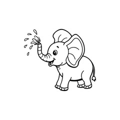 Cute Elephant Sprinkling Water - Coloring Page coloring page for kids. KDP