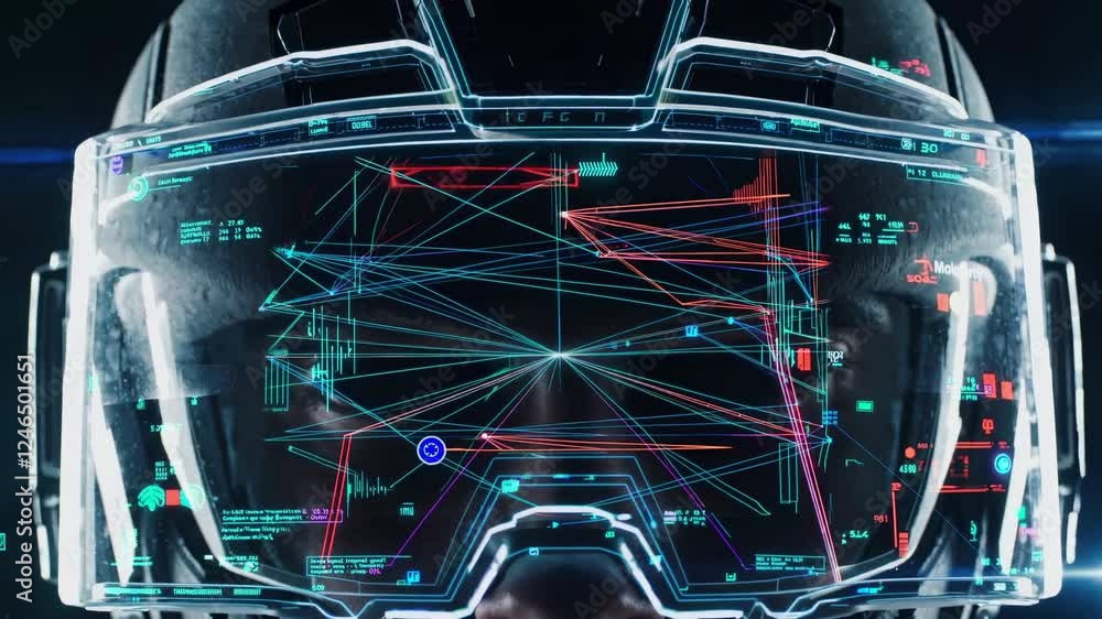 Aufkleber high-tech visor displays complex data in futuristic environment