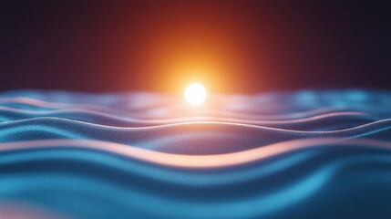 Sunrise over calm ocean waves creating a serene atmosphere in vibrant shades of blue and orange.