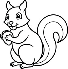 Cute cartoon squirrel holding an acorn, perfect for coloring pages. coloring page for kids. KDP