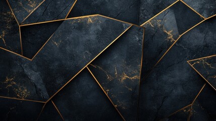 A premium wallpaper design featuring deep black textures with gold geometric line accents, radiating elegance and a futuristic aesthetic. Ultra-sharp 4K photography