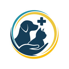 Obraz premium Pet Care Logo vector with Dog, Cat, and Medical Cross