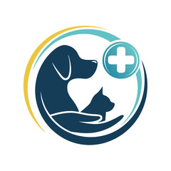 Pet Care Logo vector with Dog, Cat, and Medical Cross