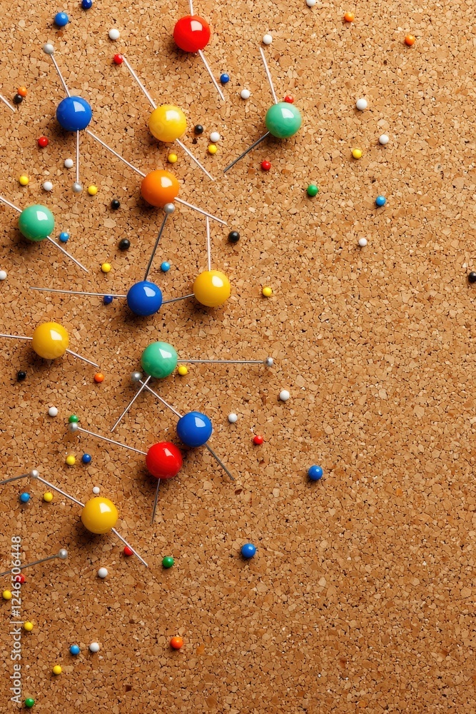 Poster a creative use of a corkboard calendar covered with pins and strings.