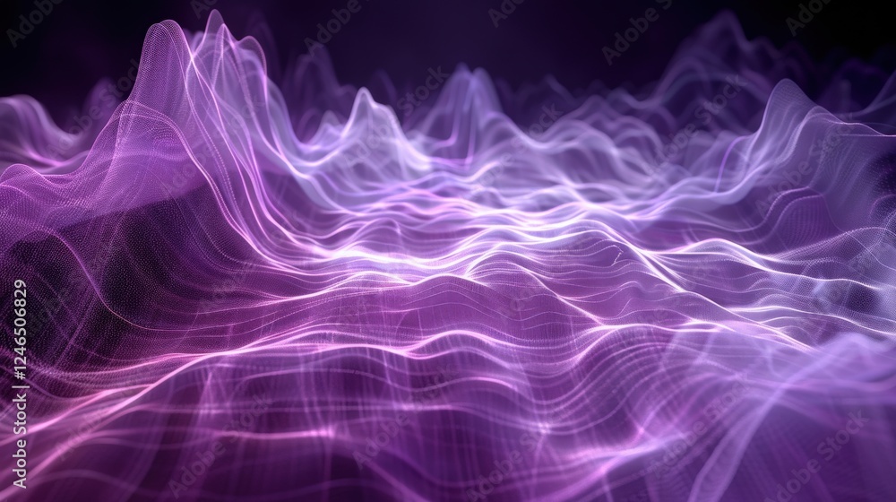Aufkleber abstract visualization of smooth flowing digital waves in vibrant purple tones with soft glowing lig