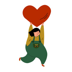 Joyful Woman Running with a Giant Heart