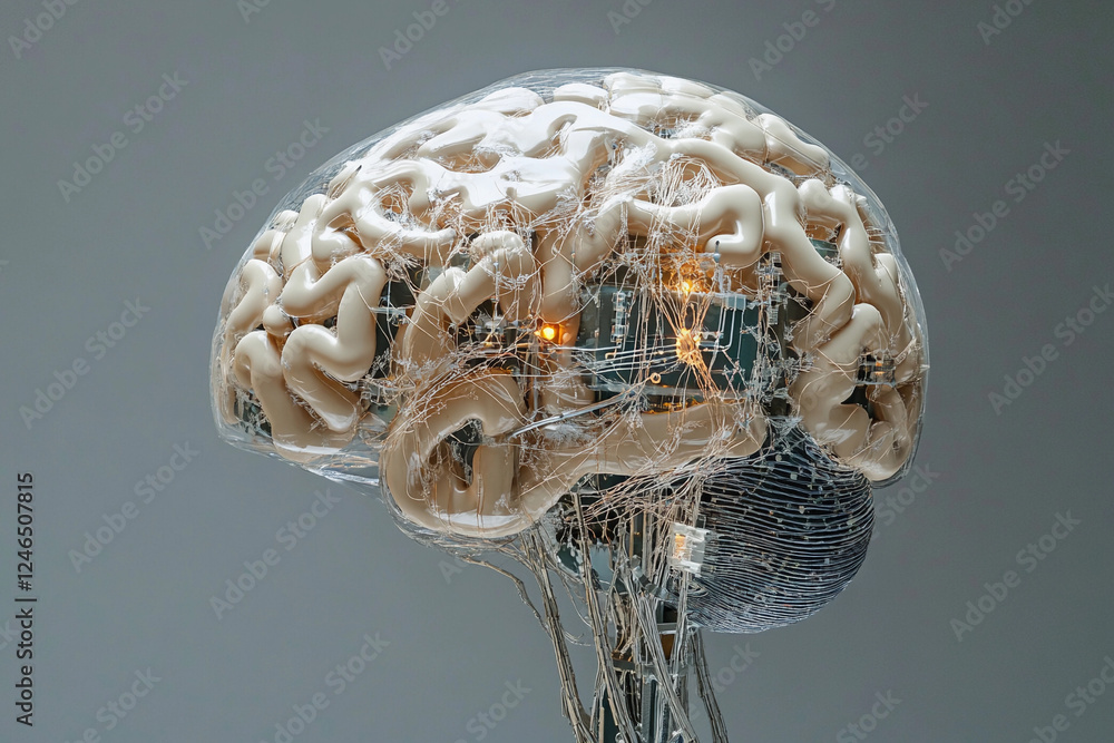 Fototapete futuristic brain design featuring circuit board elements merging technology with organic structure