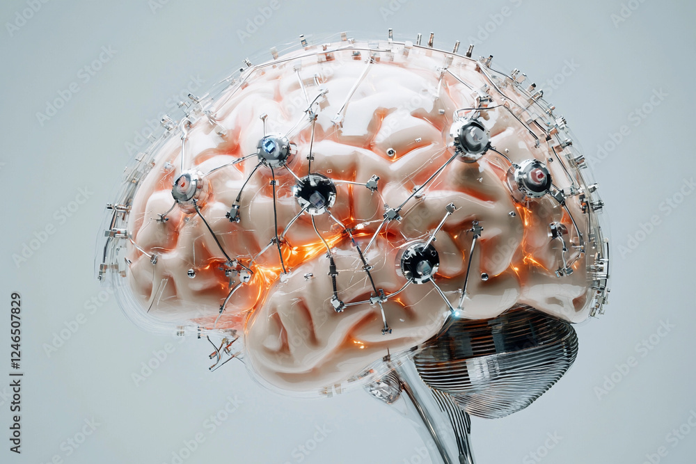 Fototapete futuristic brain design featuring circuit board elements merging technology with organic structure