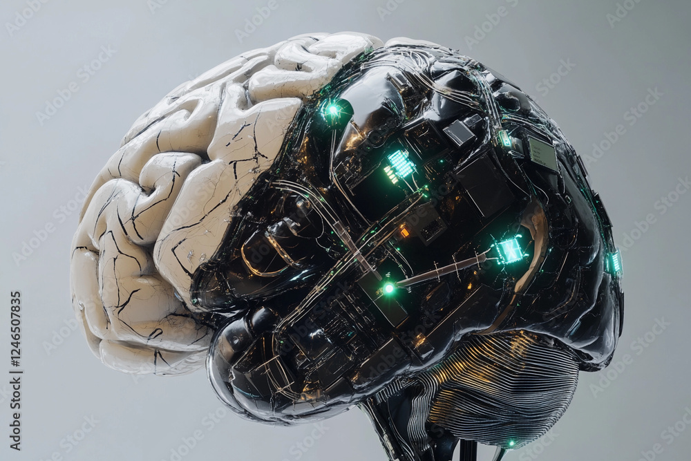 Fototapete futuristic brain design featuring circuit board elements merging technology with organic structure