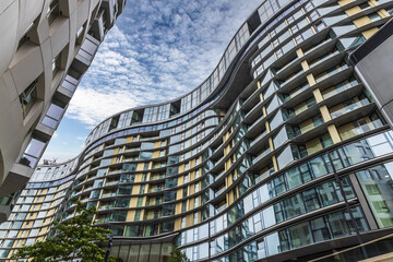 Modern Residential Complex. Contemporary Architecture with Glass Balconies in London