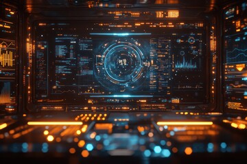 Fototapeta premium Futuristic Control Room Interface: Advanced Technology Dashboard