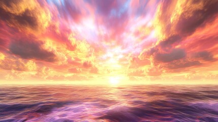 Obraz premium Vibrant Ocean Sunset with Dramatic Cloudscape