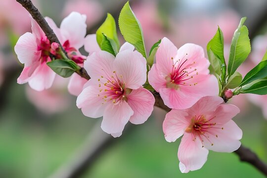 A delicate and beautiful spring background featuring peach blossoms - Powered by Adobe