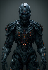 illustrazione di cyborg, androide in atteggiamento aggressivo