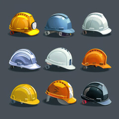 Set of safety helmet icons with different styles, perfect for branding