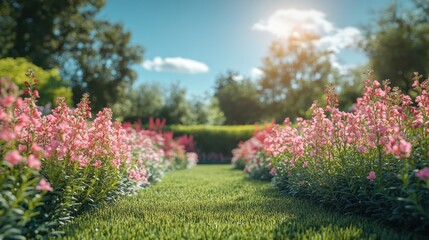 Obraz premium Serene Garden: A Sun-Drenched Floral Paradise
