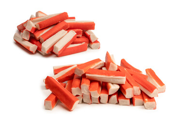 A group of crab sticks isolated on white background.