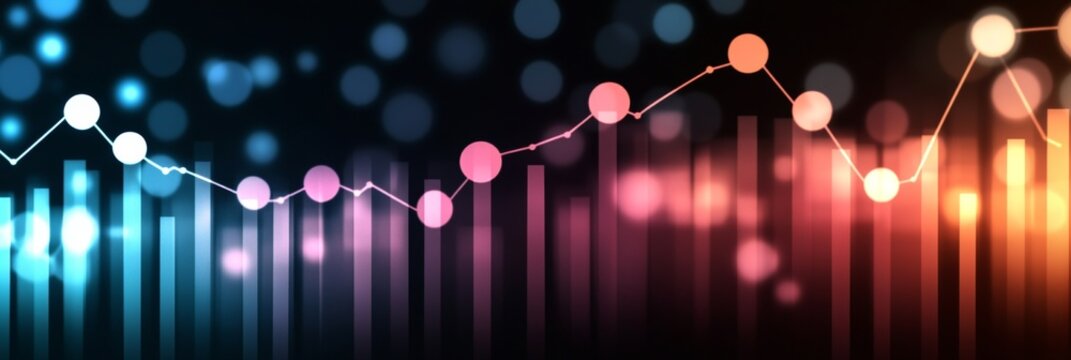 Financial Chart With Upward Trend, Data Markers, And Soft Defocused Circles On Dark Background - Powered by Adobe