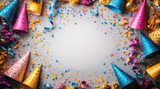 Colorful Party Hats and Confetti Celebration