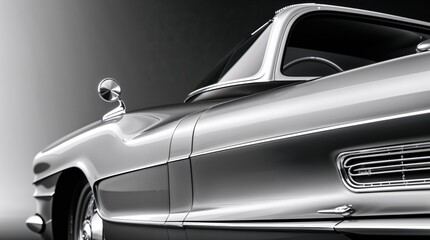 Fototapeta premium Sleek silver classic car, showcasing its elegant design and curves. A timeless piece of automotive history.