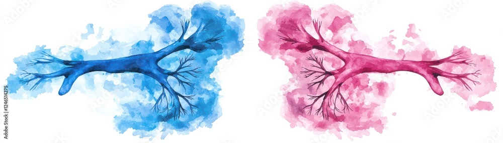 Poster the image features vibrant blue and pink abstract representations of branching structures, resemblin