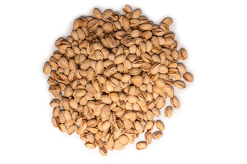 Tasty pistachios isolated on a white background.