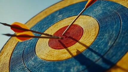 3D rendering of three arrows hitting the center target