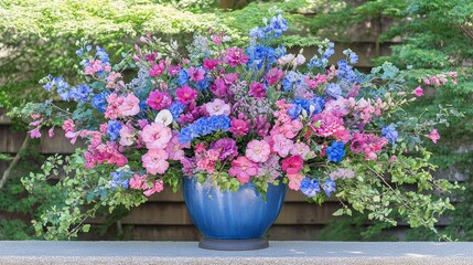 Vibrant Spring Flower Arrangement in Blue Vase