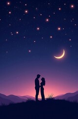 Fototapeta premium Romantic Night Sky with Twinkling Stars and Couple Silhouette