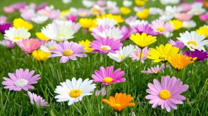 Fototapeta premium Vibrant Spring Meadow of Colorful Daisy Flowers