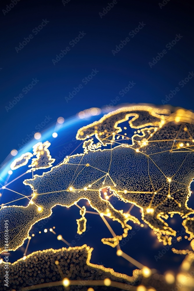 Poster a digital globe with data points glowing, representing global connections.