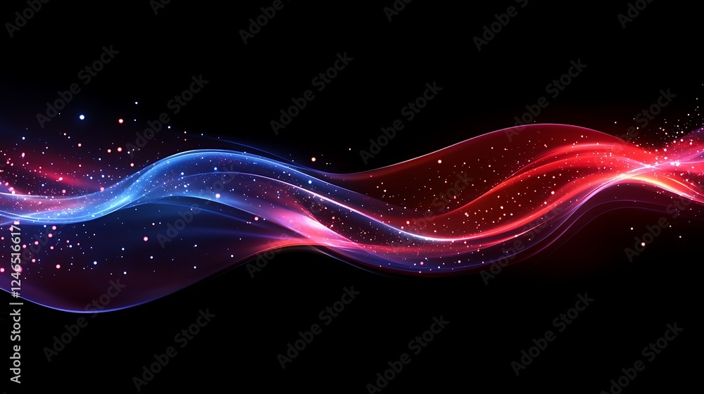 Wall mural abstract background with red and blue glowing line wave