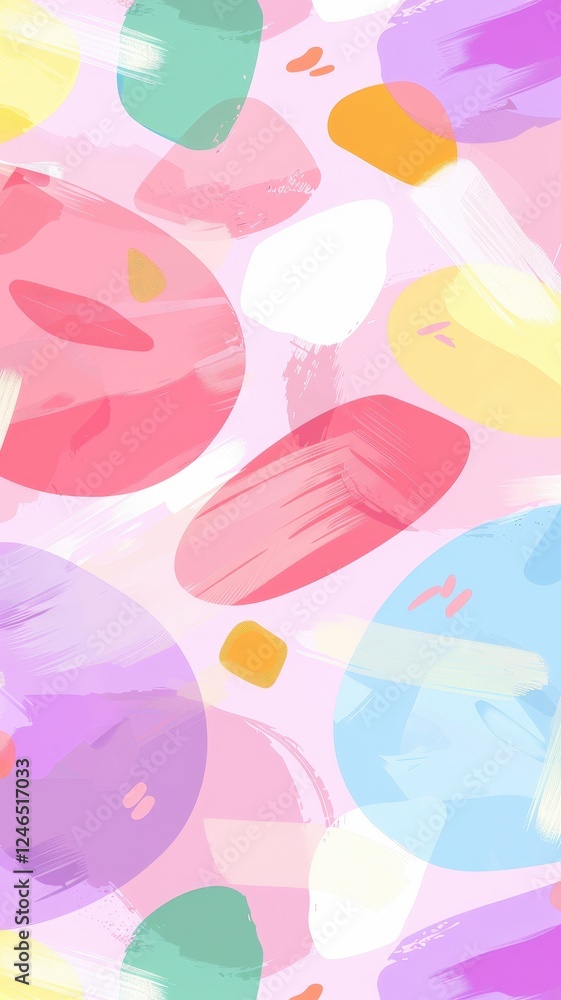 Poster a vibrant, abstract pattern featuring colorful shapes and soft pastel tones on a light background, c