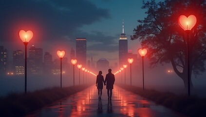 Romantic City Lights at Night – Dreamy Urban Love Scene