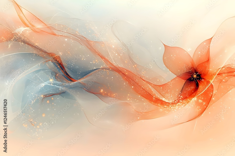 Poster a stunning abstract design featuring flowing red and blue waves intertwined with sparkling light ele