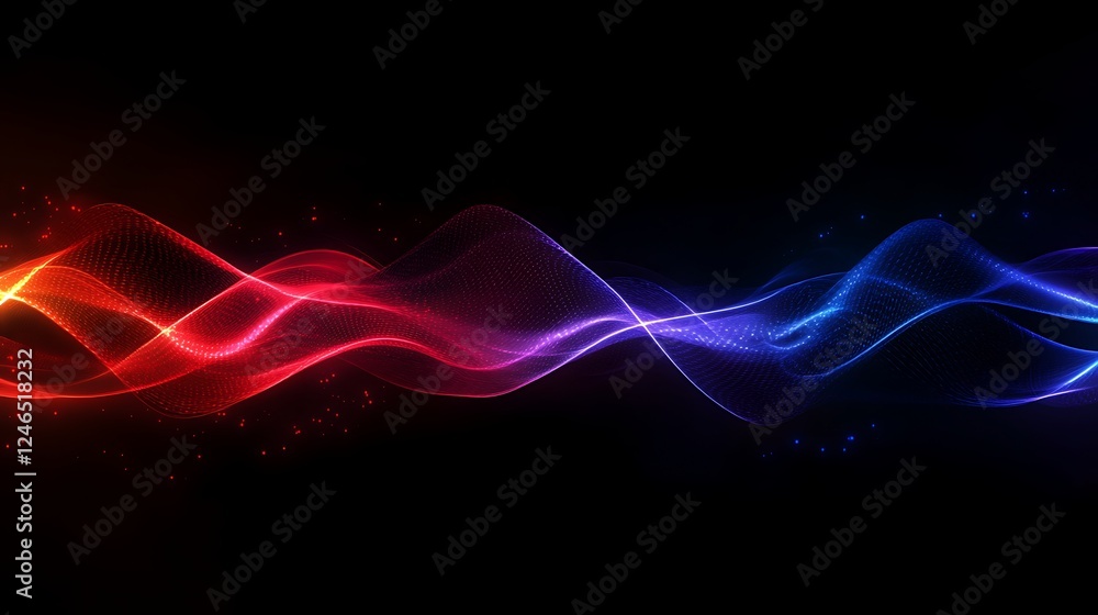 Wall mural abstract background with red and blue glowing line wave