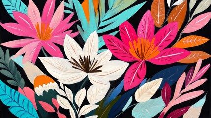 Vibrant Tropical Floral Artwork Night Bloom