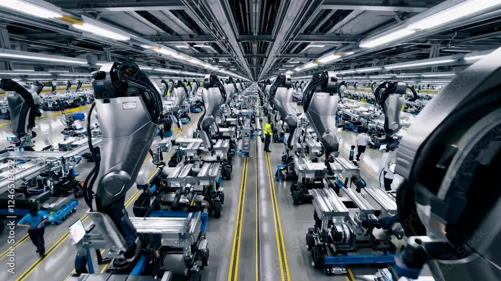 Leinwandbilder Automated assembly line showcases advanced robotics in manufacturing at a high-tech facility