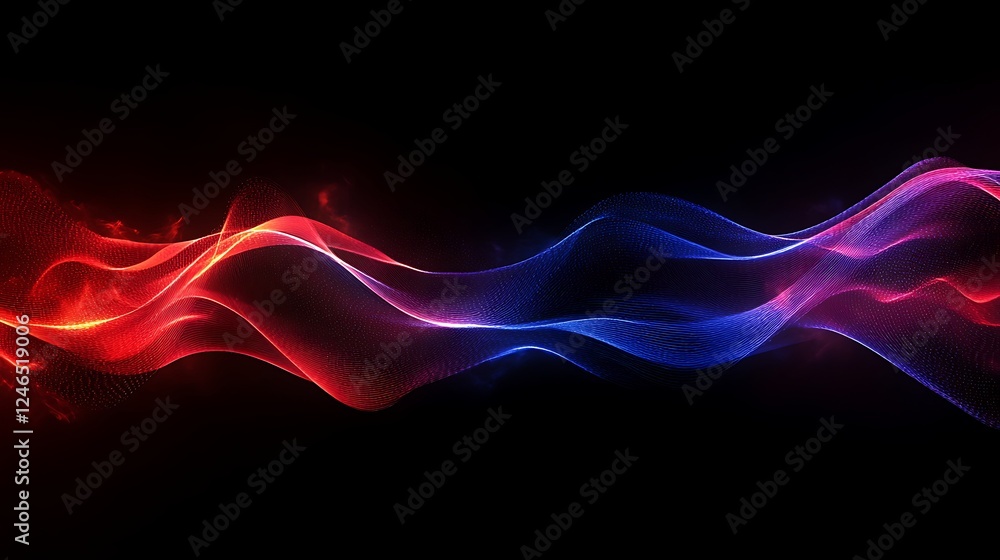 Wall mural abstract background with red and blue glowing line wave