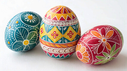 Bright and Beautiful: Handmade Easter Eggs in Stunning Colors on White Background