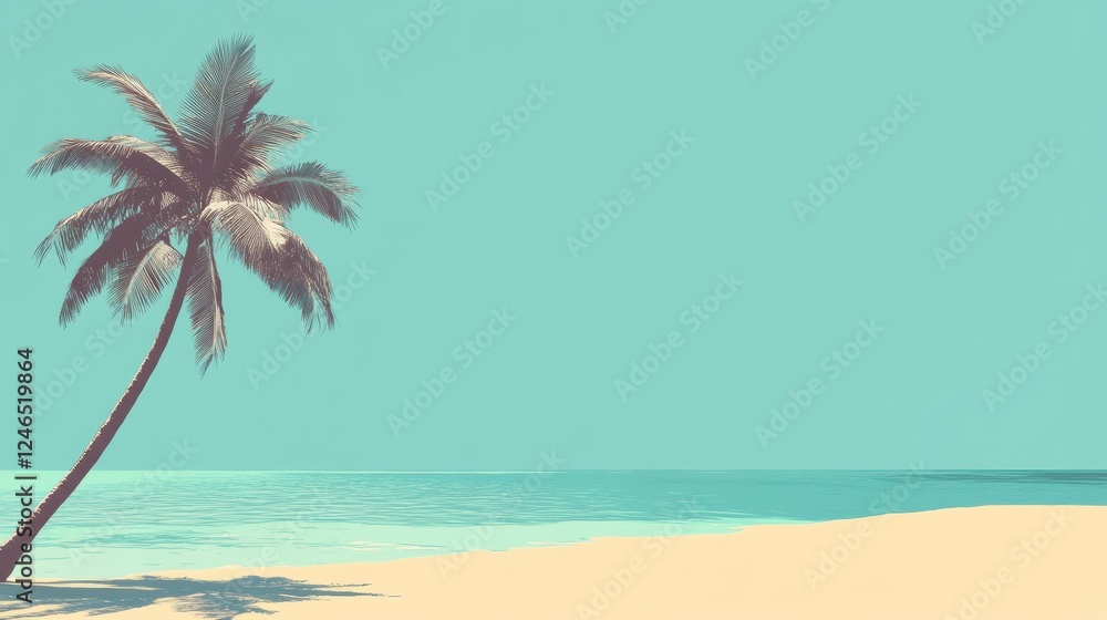 Poster tropical beach with coconut palm and turquoise water embracing a minimalist backdrop for relaxation 