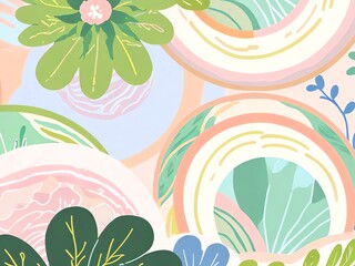 Whimsical Floral Abstract Art: A Pastel Paradise of Organic Shapes and Vibrant Hues