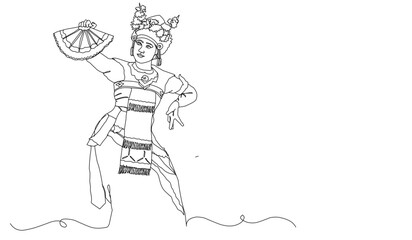 Traditional balinese dance line art illustration. Illustration of balinese woman in traditional clothing.