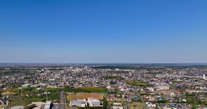 空撮 - 茨城県鹿嶋市 市街地 日本の都市風景 観光 ビジネス 左ドリー