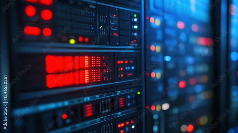 Poster abstract digital data center with colorful lights and servers