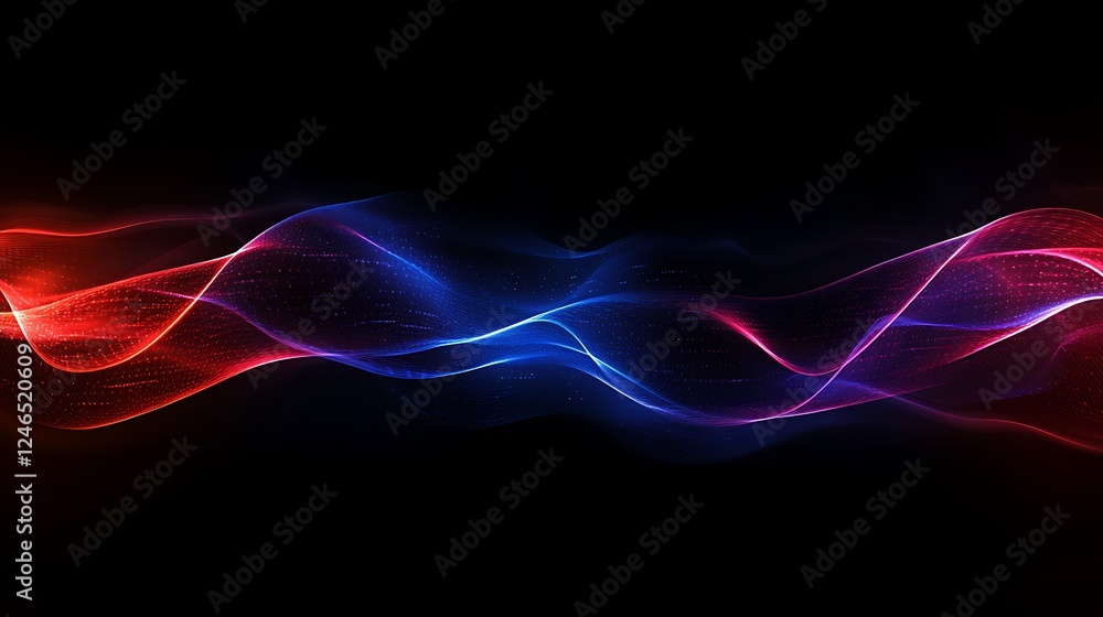 Wall mural abstract background with red and blue glowing line wave