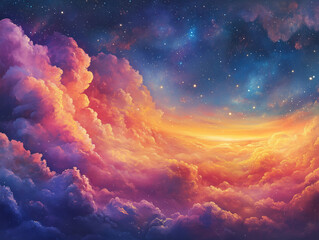 An Abstract Night Sky Artwork that beautifully features Colorful Clouds and a Dreamy Atmosphere