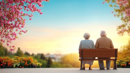 Elderly couple enjoying a sunset park emotional moment serene environment back view love and togetherness