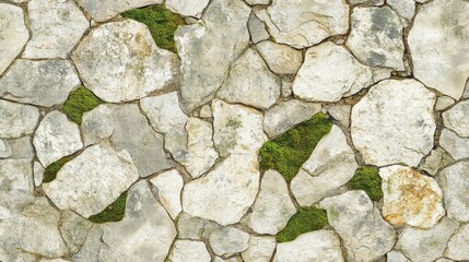 Obraz premium Aged Stone Textures with Cracks Filled with Moss Weathered by Time